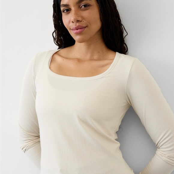 NWOT Athleta signature rib square neck top in bone - Picture 2 of 7